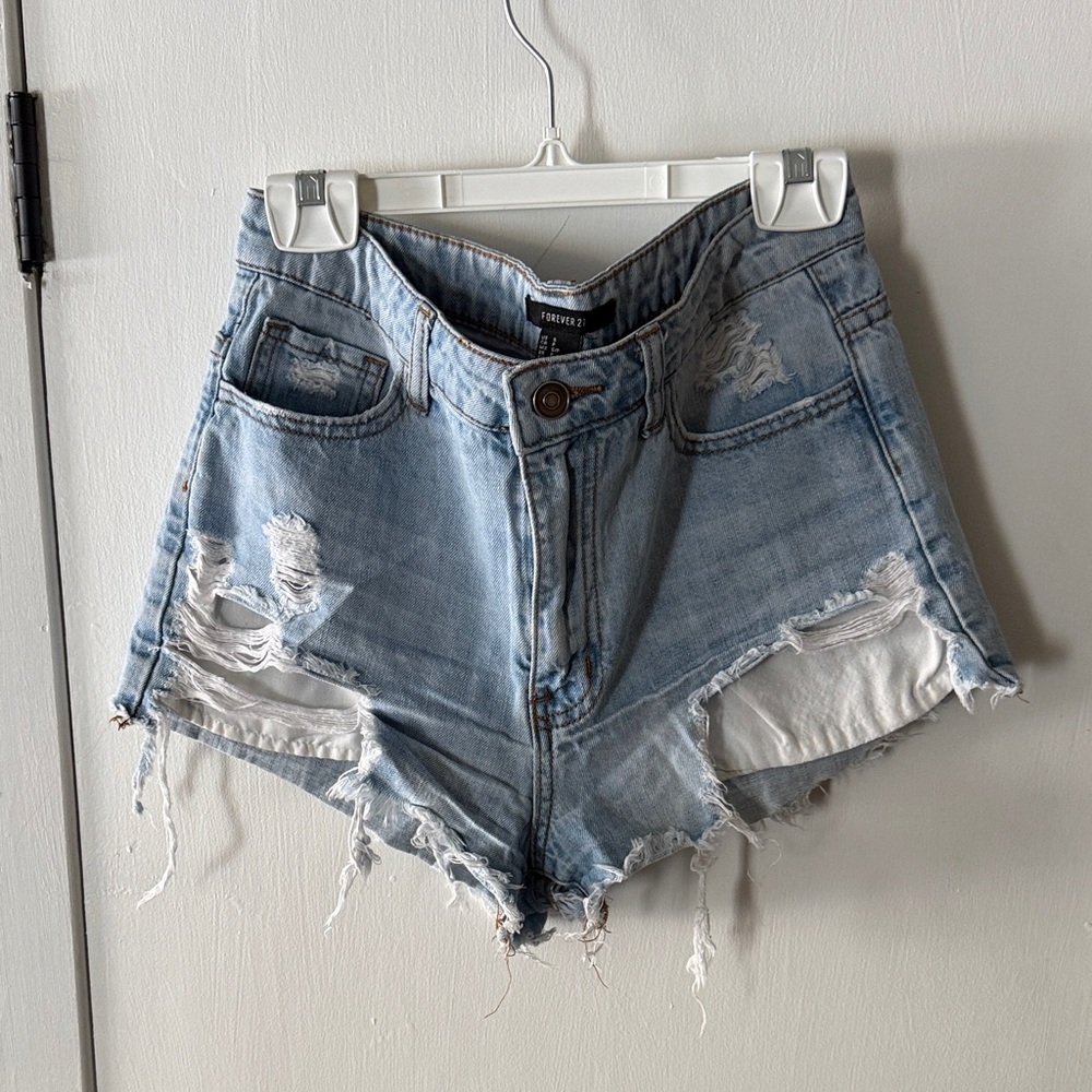 Forever 21 Faded Blue Ripped Jean Shorts
